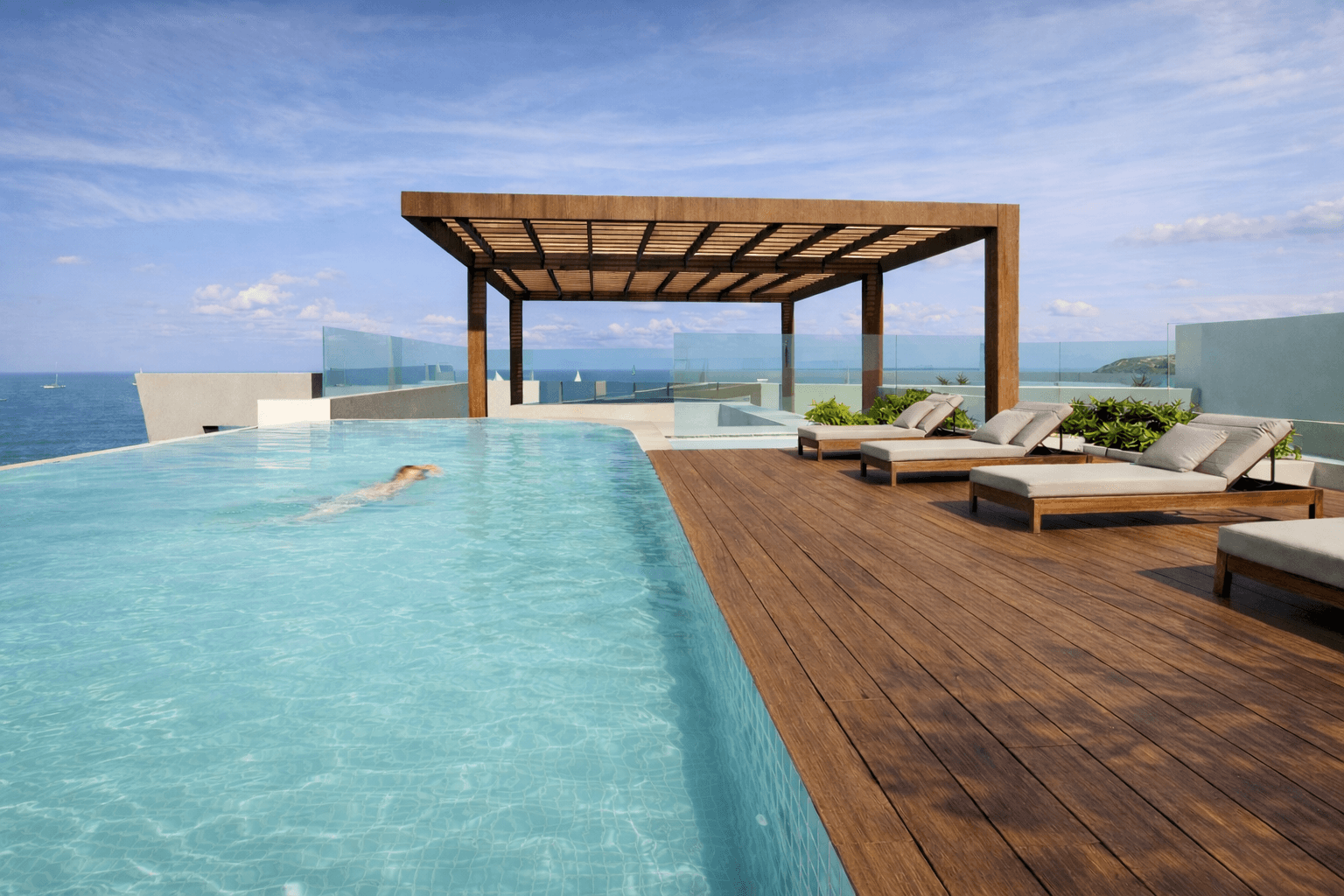 Piscina infinity en cubierta